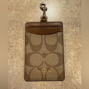 COACH Signature Brown And Gold Leather Card ID Lanyard - No Strap